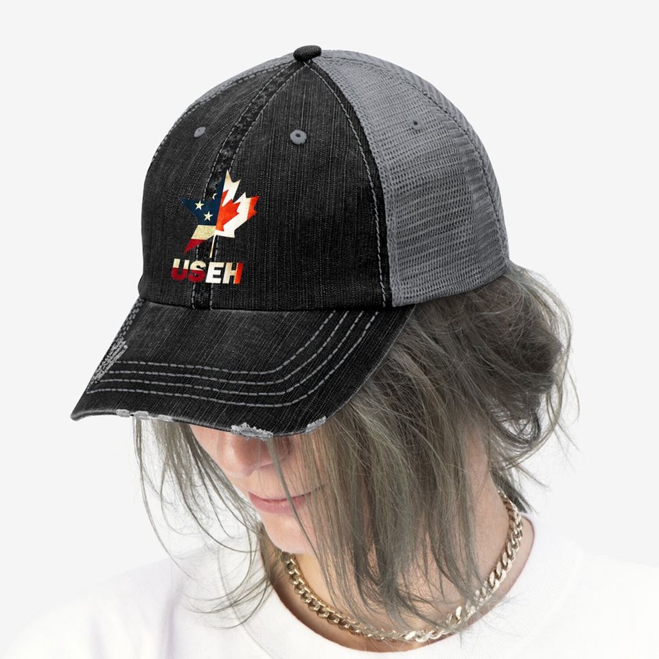 Useh Leaf Canadian American Flag Trucker Hat Canada Usa Flag Gift Trucker Hat
