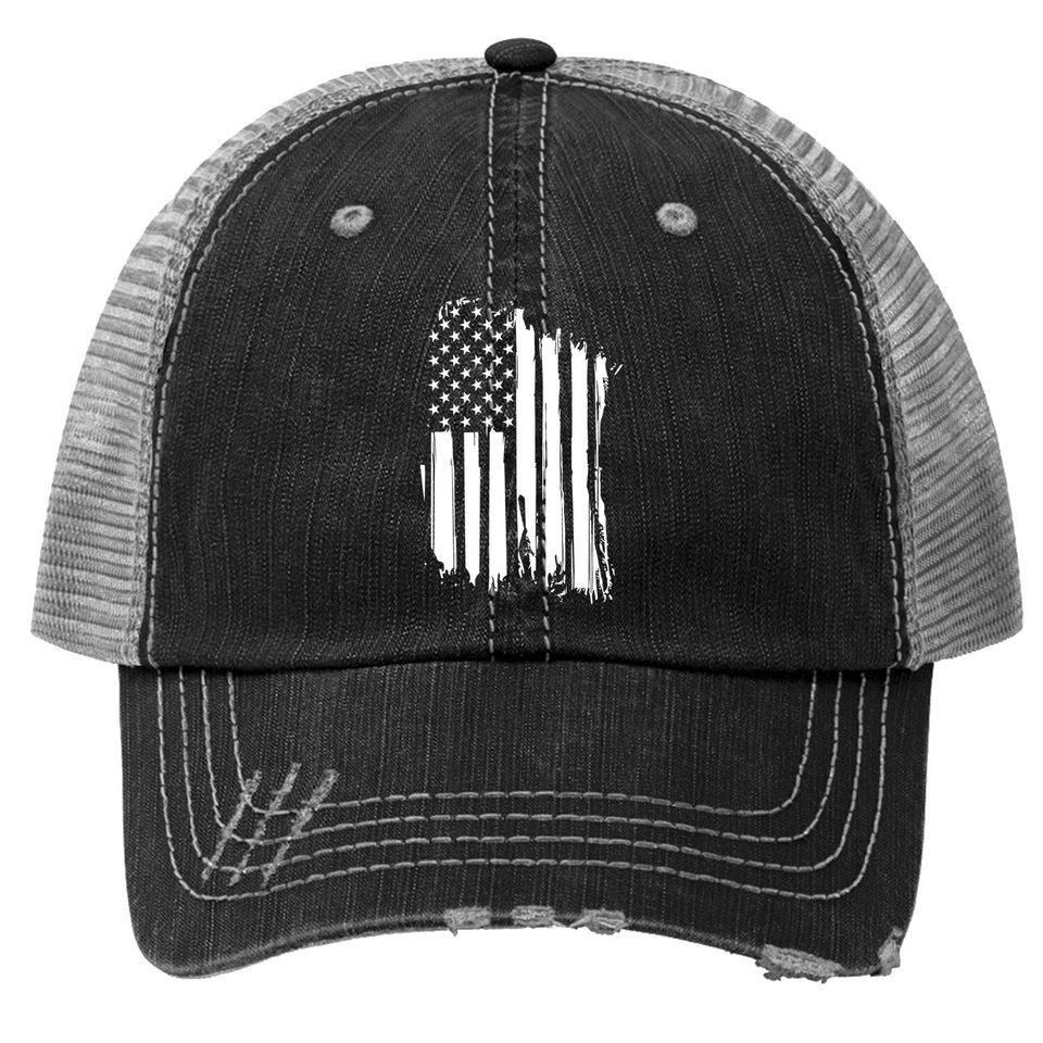 Nine Line American Flag Trucker Hat - Heavy Metal Patriotic Trucker Hat - Dropline Logo And American Flag On Sleeve - Grey