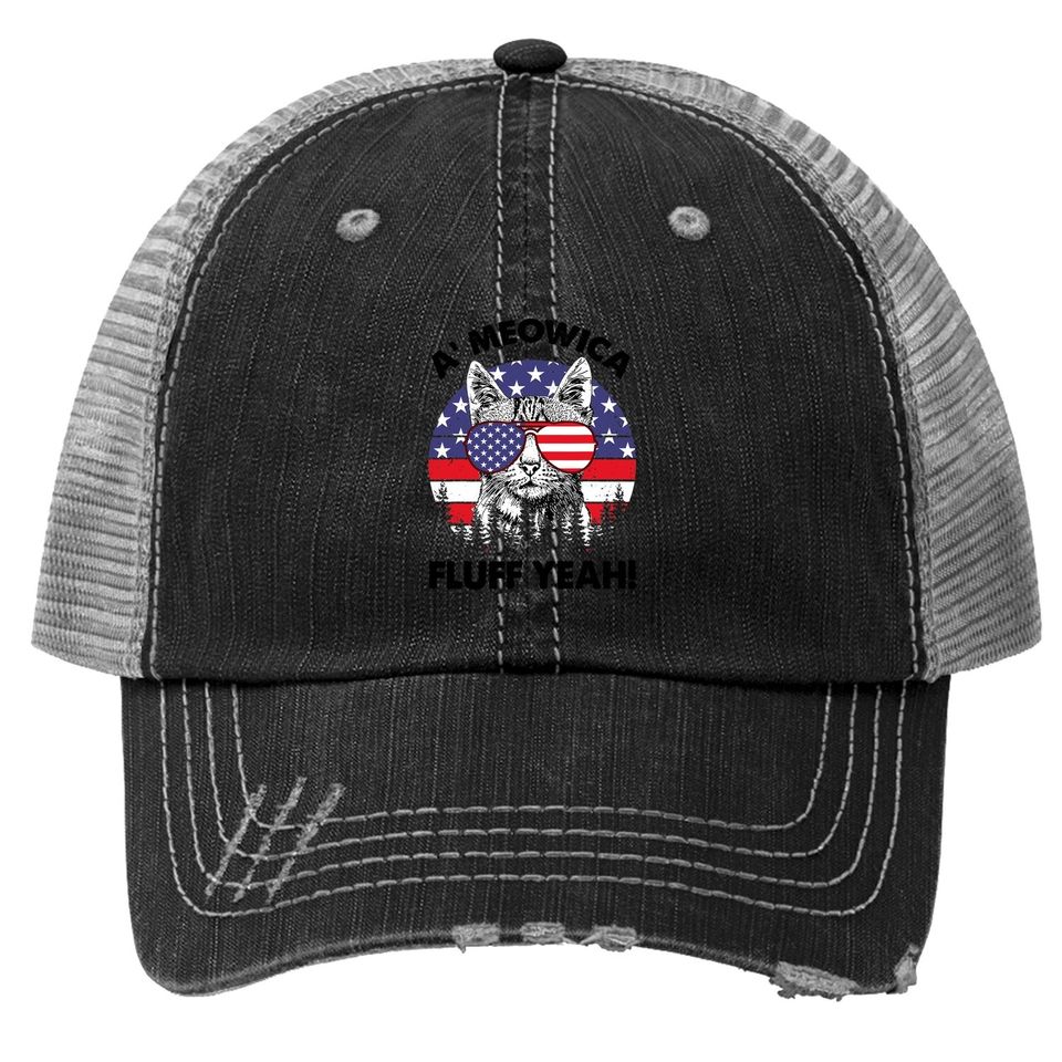 Meowica Fluff Yeah Patriotic American Trucker Hat