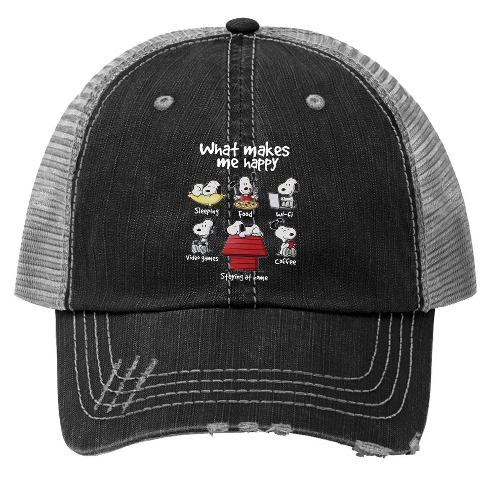 What Makes Me Happy Snoopy Rountine Trucker Hat