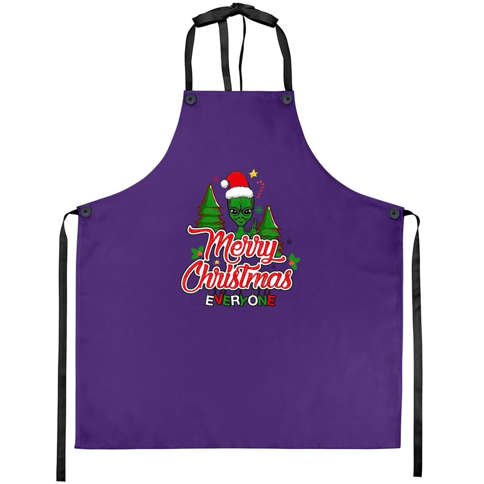 Ugly Alien Merry Christmas Everyone Aprons