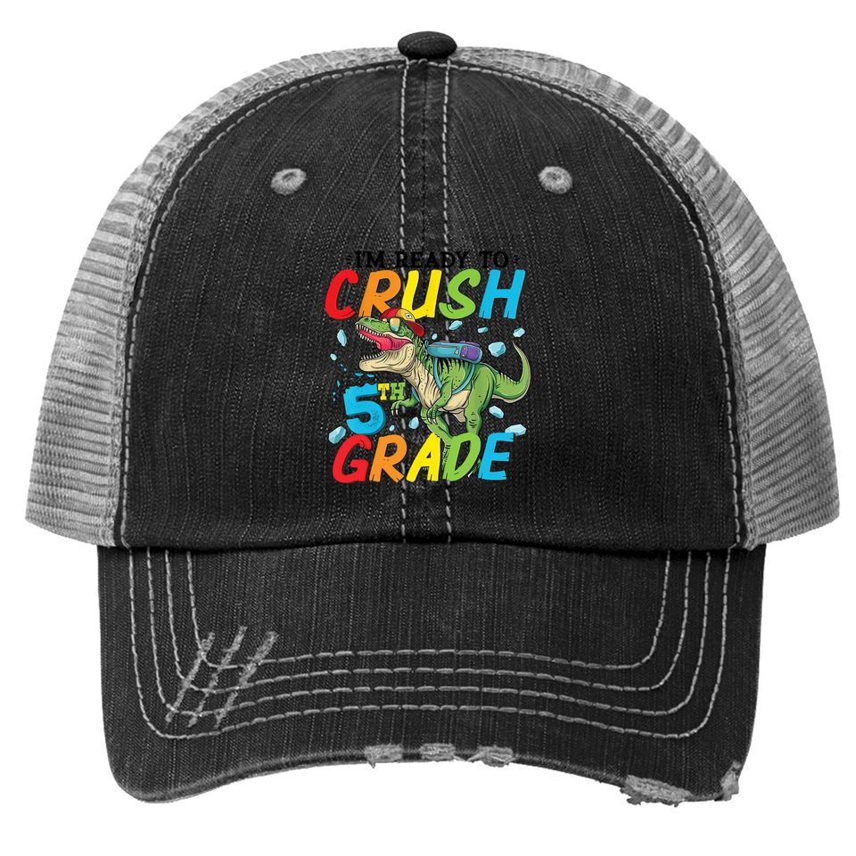 I'm Ready To Crush 5th Grade Back To School Dinosaur Boys Trucker Hat