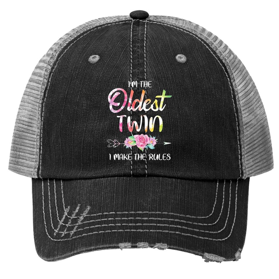 Oldest Twin Trucker Hat Sibling Birthday Twins Matching Trucker Hat