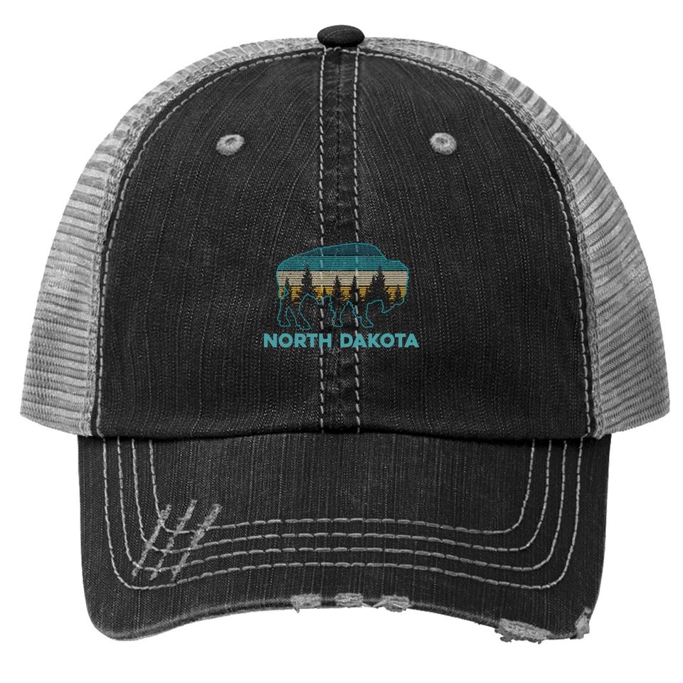North Dakota Bison Vintage American Buffalo Souvenir Trucker Hat