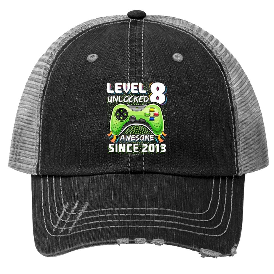 Level 8 Unlocked Awesome Video Game Gift Trucker Hat