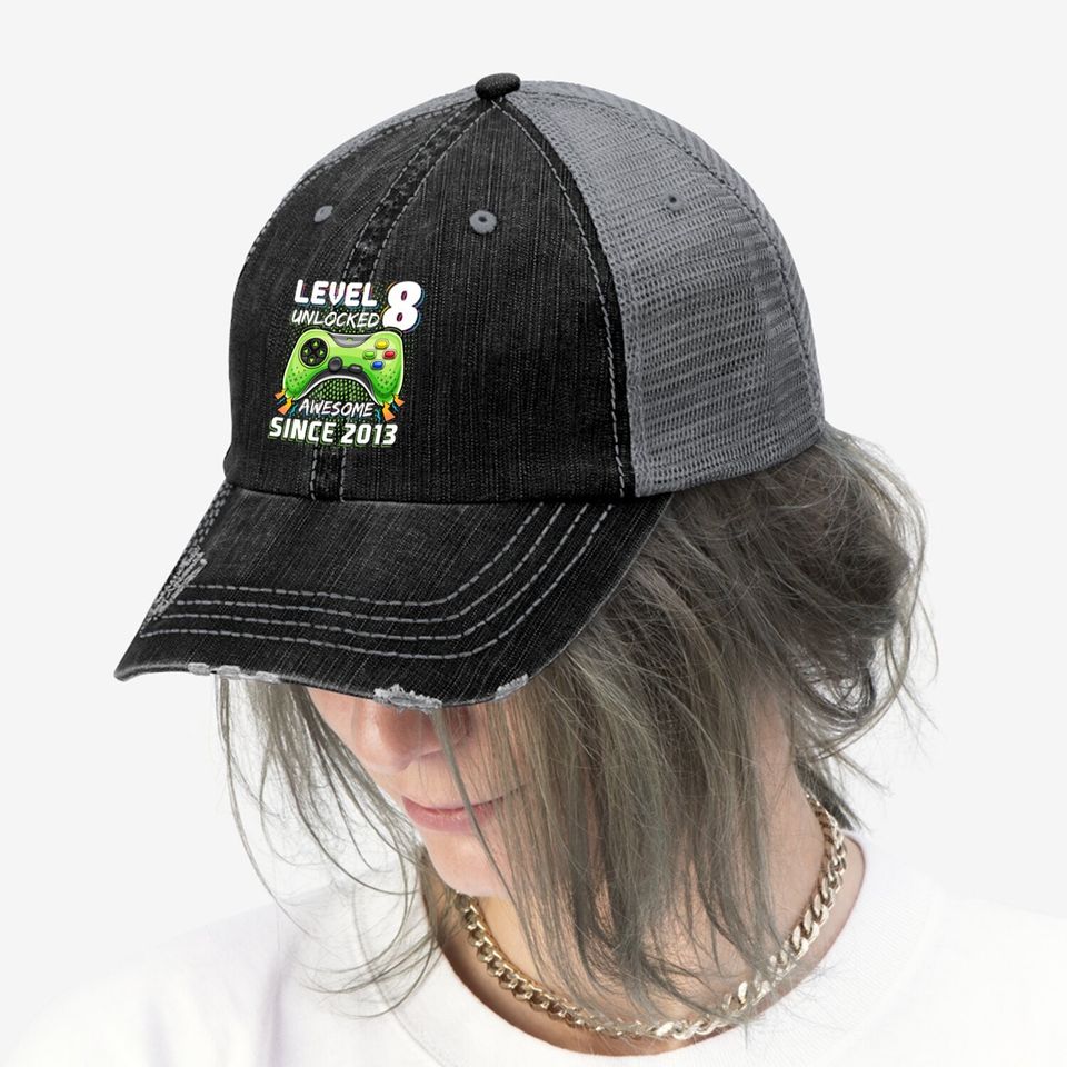 Level 8 Unlocked Awesome Video Game Gift Trucker Hat