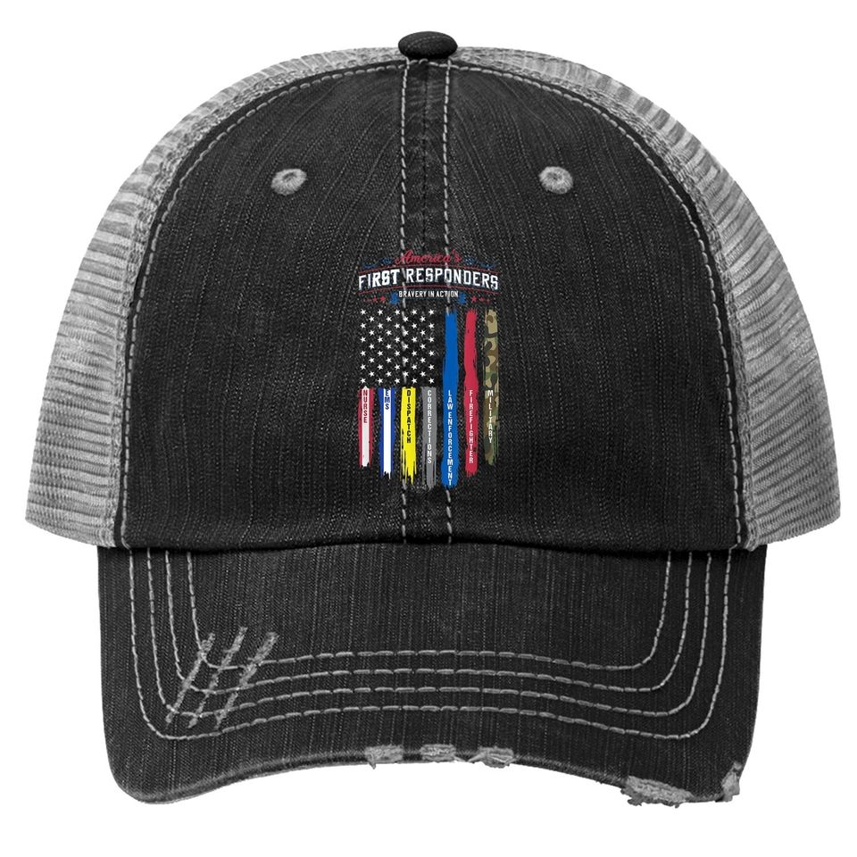 America's First Responders Flag Support American Heroes Trucker Hat