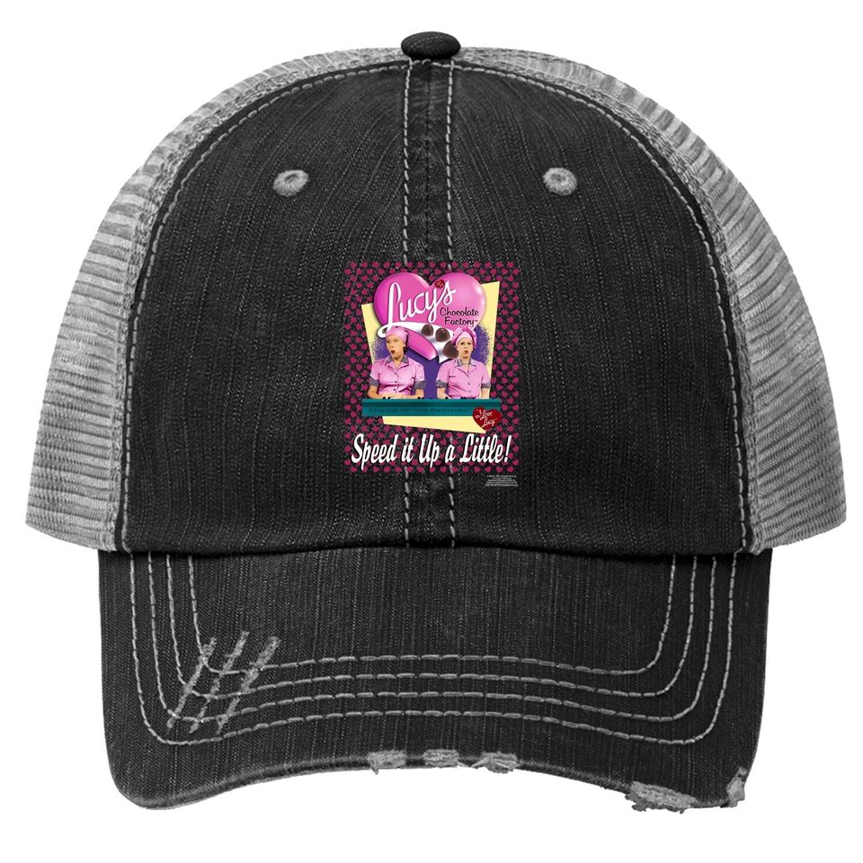 I Love Lucy Trucker Hat Chocolate Factory Speed It Up Pink Trucker Hat