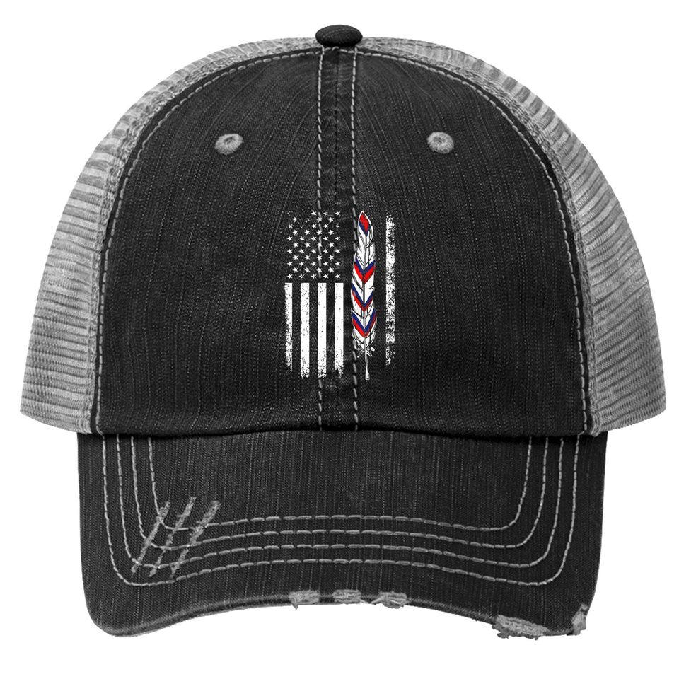 American Flag Native Tribe Feather Pride Trucker Hat