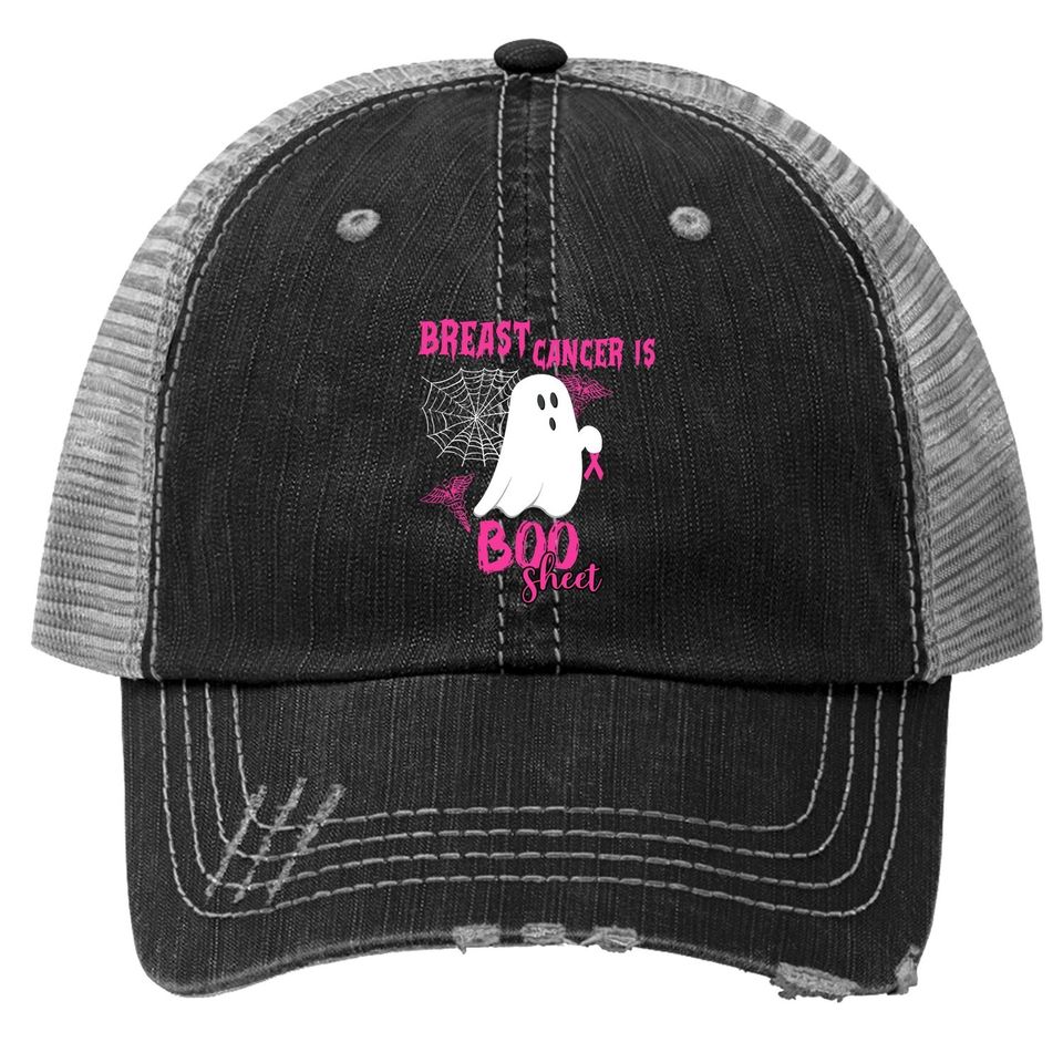 Breast Cancer Is Boo Sheet Pink Ribbon Ghost Spiderweb Trucker Hat