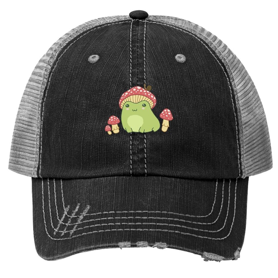 Frog With Mushroom Hat & Snail - Cottagecore Aesthetic Trucker Hat