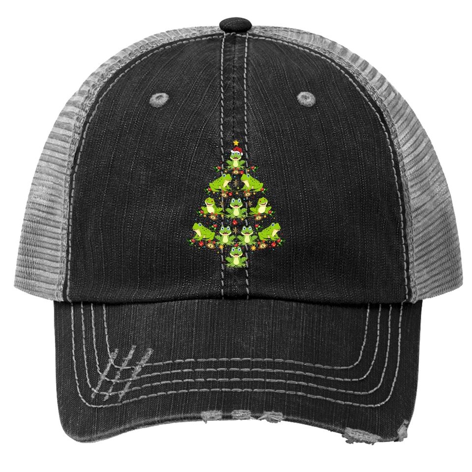 Frog Christmas Tree Gift Christmas Frog Trucker Hat