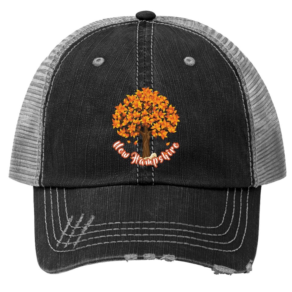 Distressed Visit New Hampshire Autumn Leaves Leaf Peeping Trucker Hat