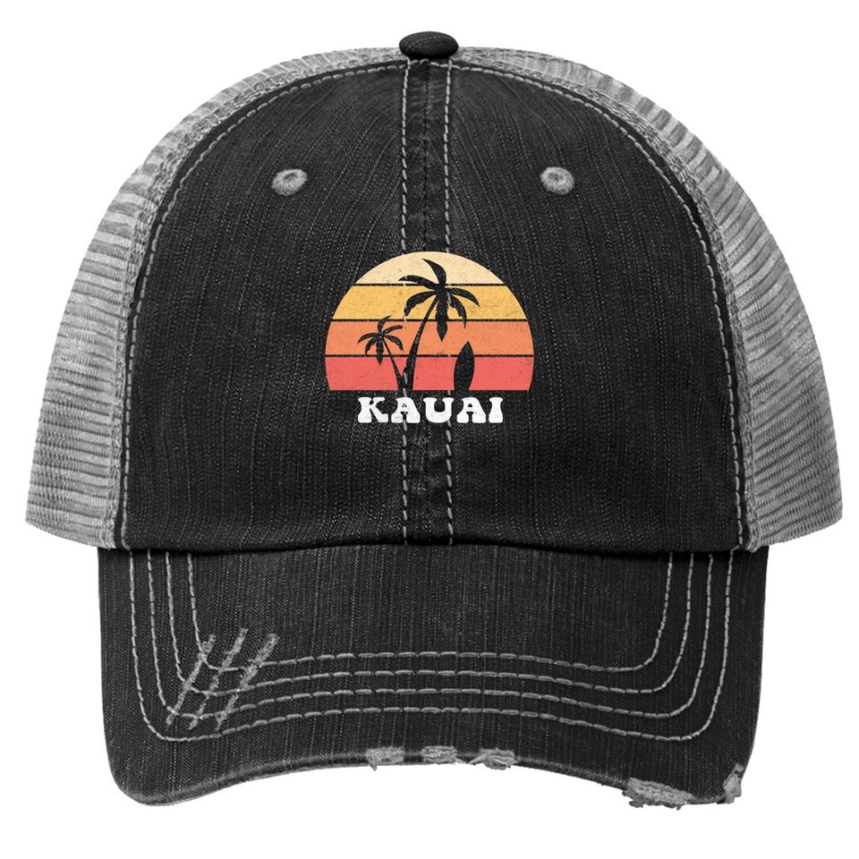 Kauai Hawaii Island Palm Tree 70s 80s Trucker Hat