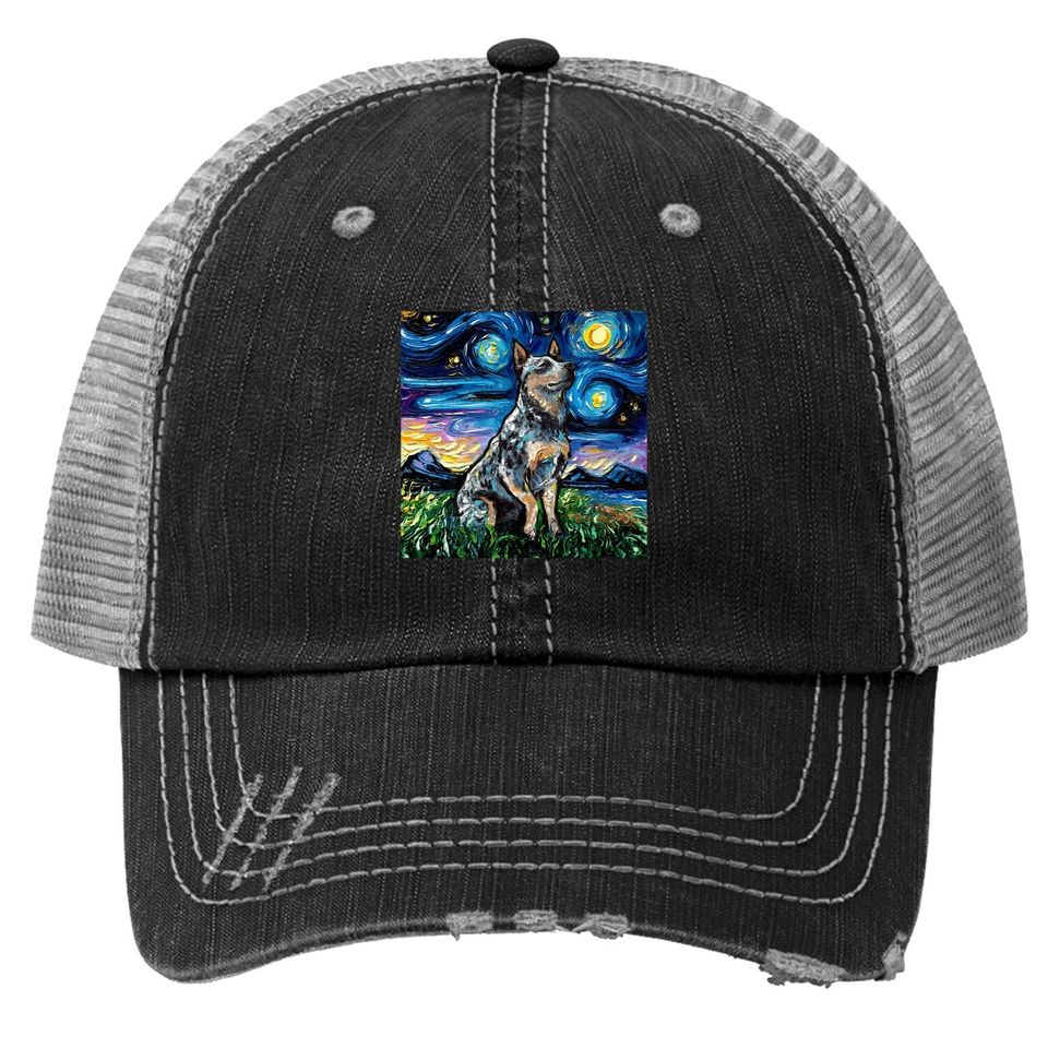 Blue Heeler Starry Night Australian Cattle Dog Art Trucker Hat