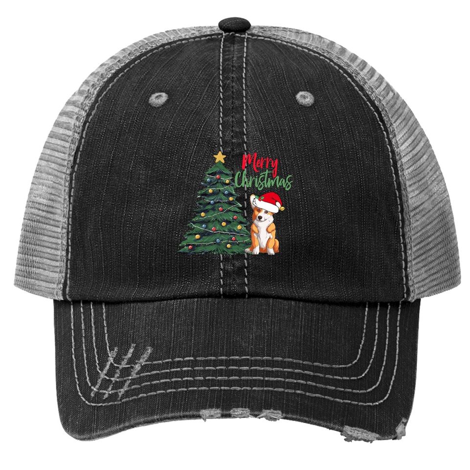 Merry Christmas Corgi Dog In Santa Hat Cute Holiday Trucker Hat