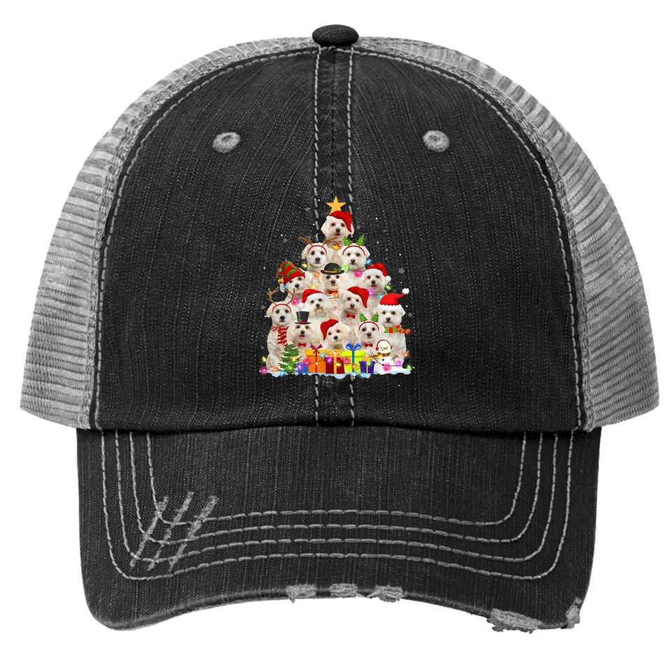 Christmas Pajama Maltese Tree Xmas Trucker Hat
