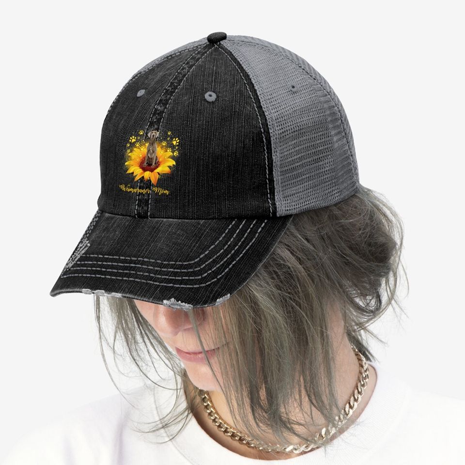 Weimaraner Mom Sunflower With Dog Paw Trucker Hat