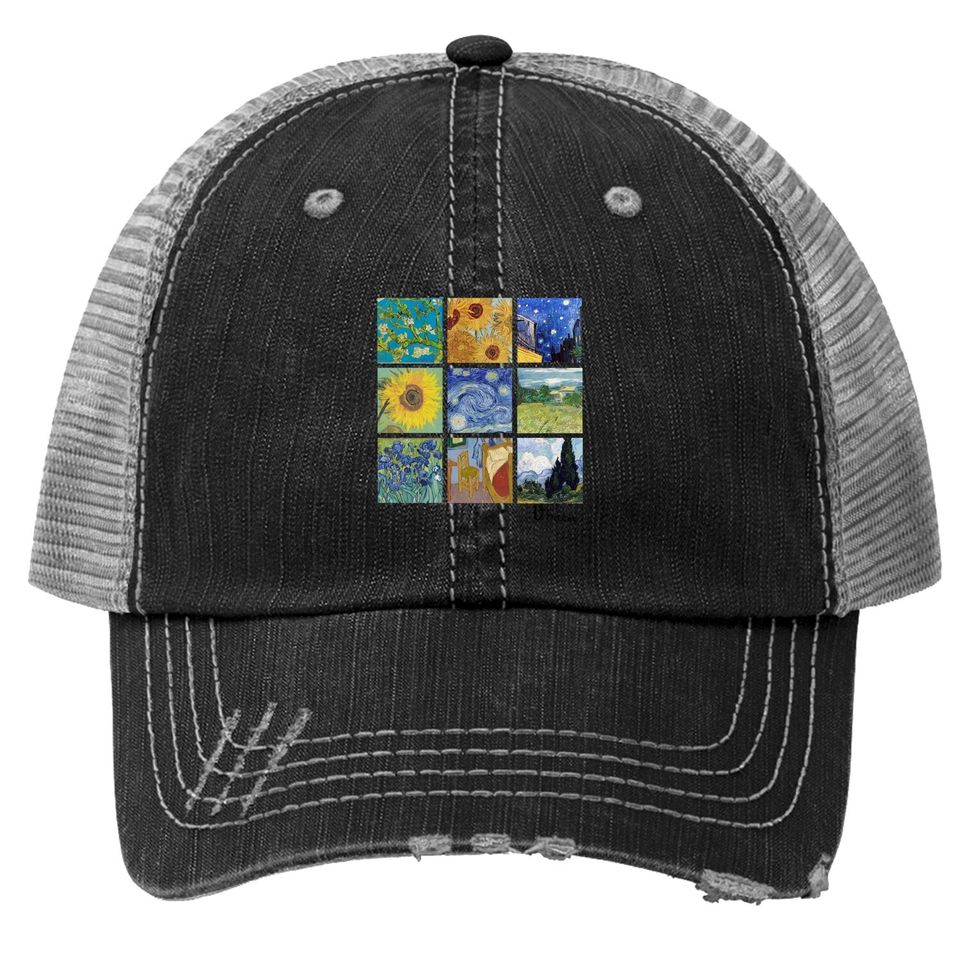 Van Gogh Paintings Sunflowers, Starry Night Trucker Hat
