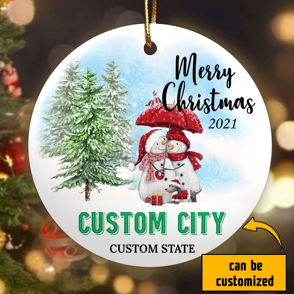Merry Christmas Personalized Xmas State City Decoration Ceramic Circle Custom Ornament