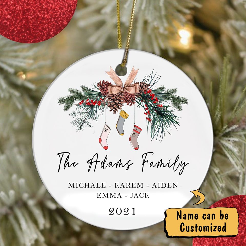 Personalized Family Christmas Ceramic Circle Ornament