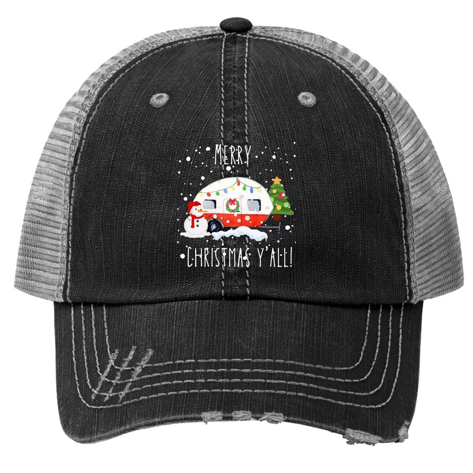 Merry Christmas Y'all Camper Trucker Hat