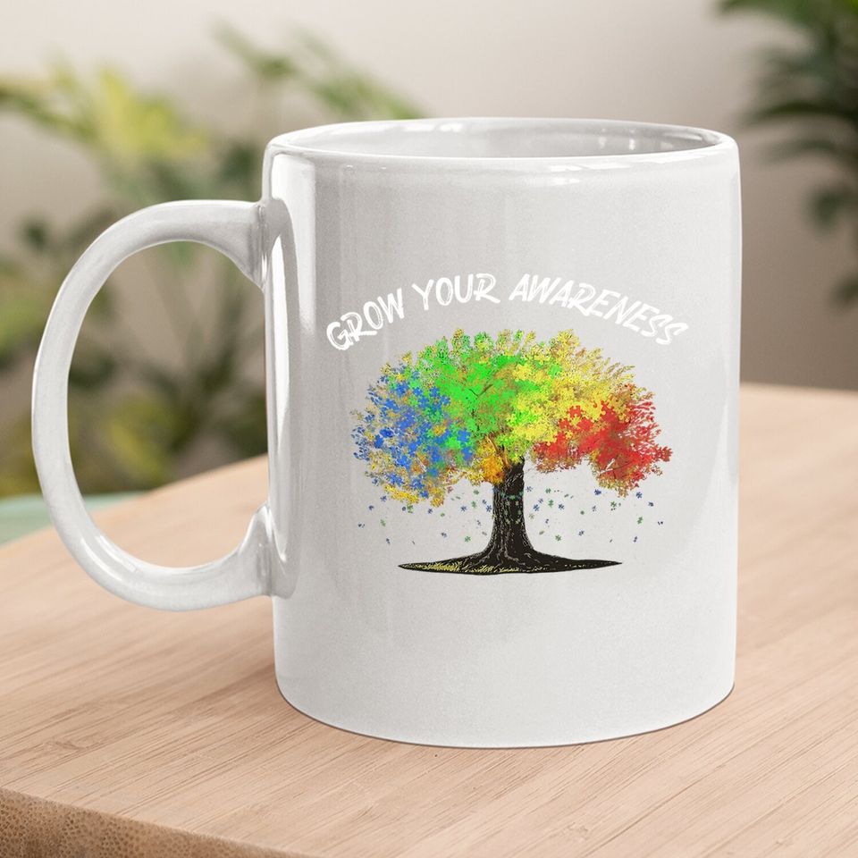Autism Awareness Rainbow Tree Grow Your Awareness Hand Drawn Coffee.  mug