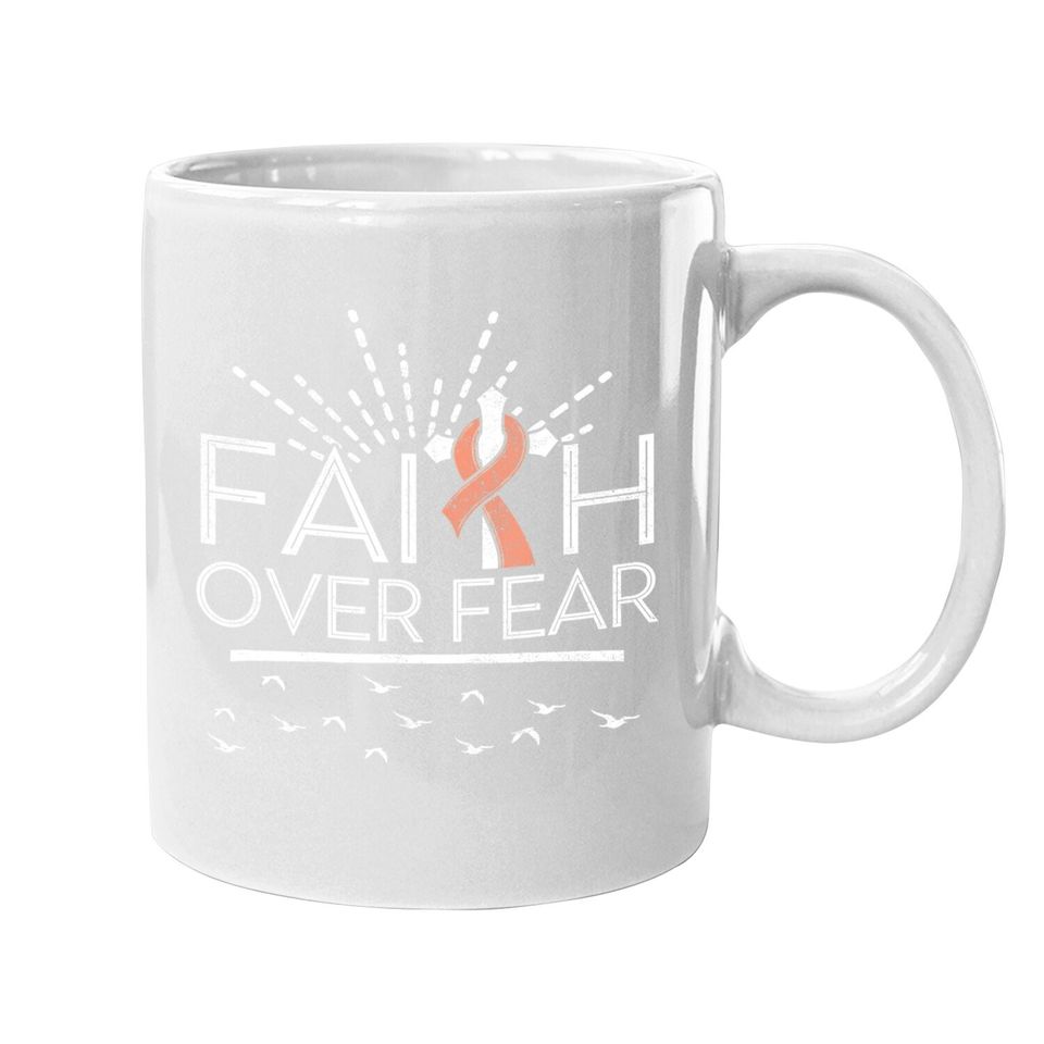 Faith Over Fear Peach Ribbon Uterine Cancer Coffee.  mug