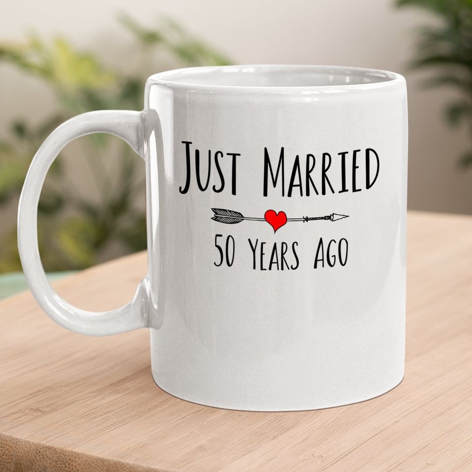Just Married 50 Years Ago Husband Wife 50th Anniversary Gift Coffee.  mug