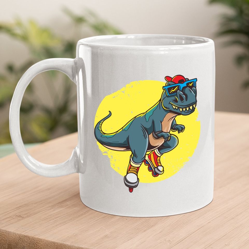 Skating Trex Dinosaur Rollerblades Skater Coffee Mug