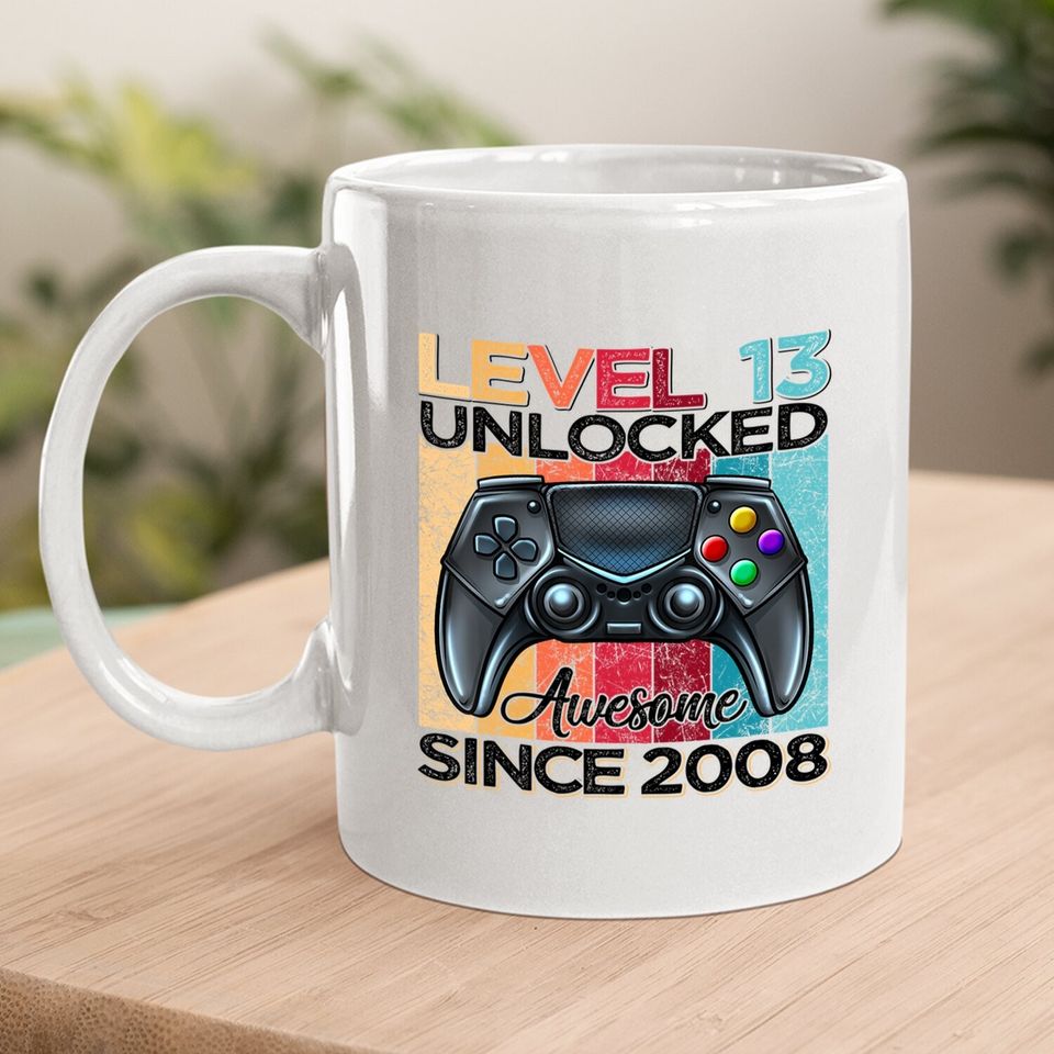 Level 13 Unlocked Awesome Since 2008 13th Birthday Gaming Coffee Mug