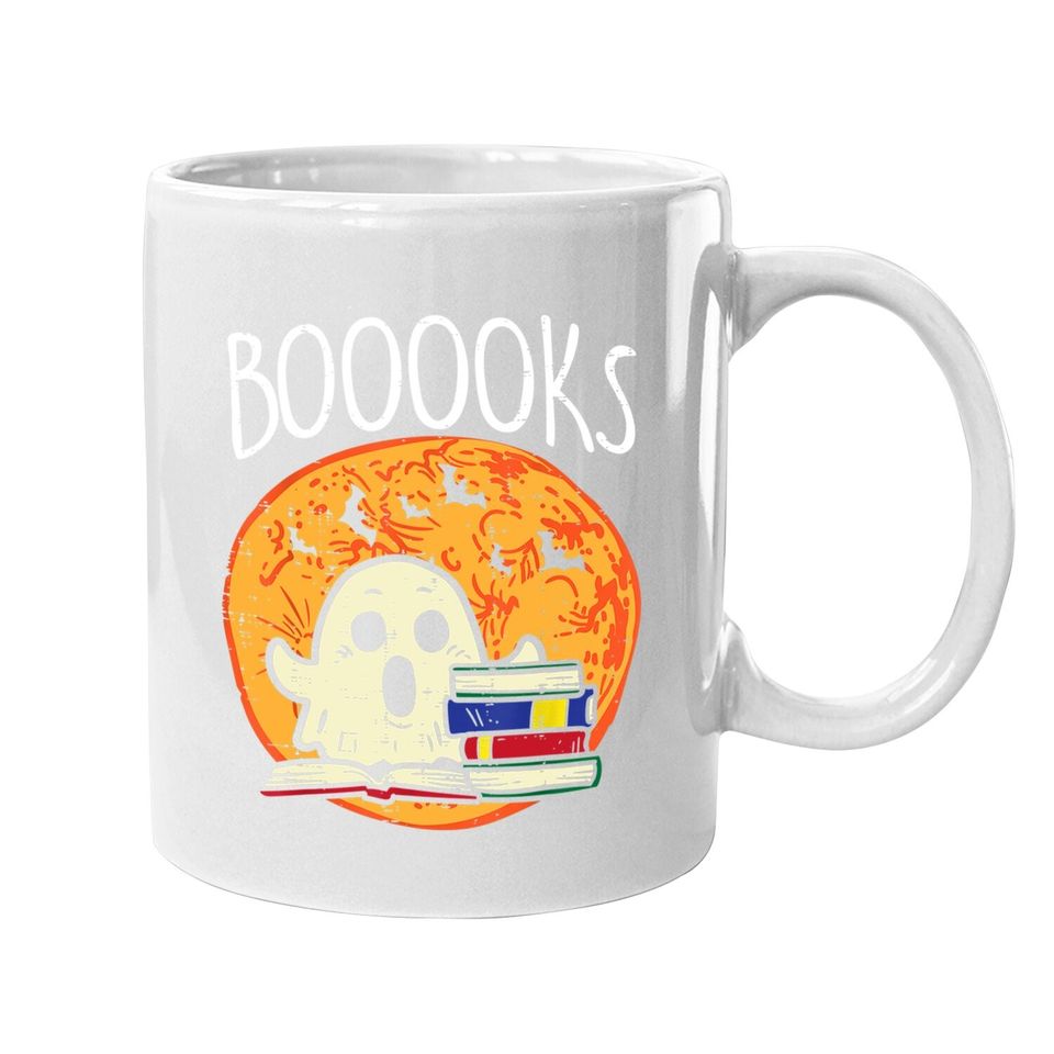 Boooks Moon Ghost Halloween Bookworm Librarian Teacher Book Coffee Mug