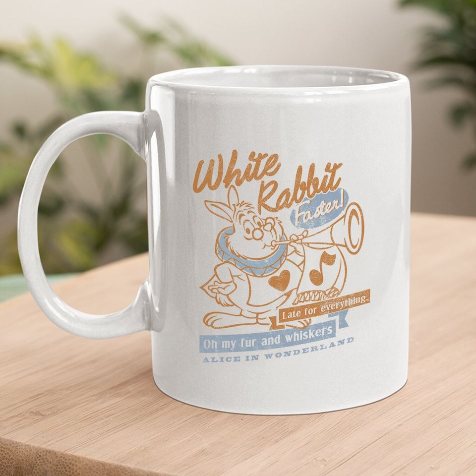 Alice In Wonderland White Rabbit Outlined Text Poster Coffee Mug
