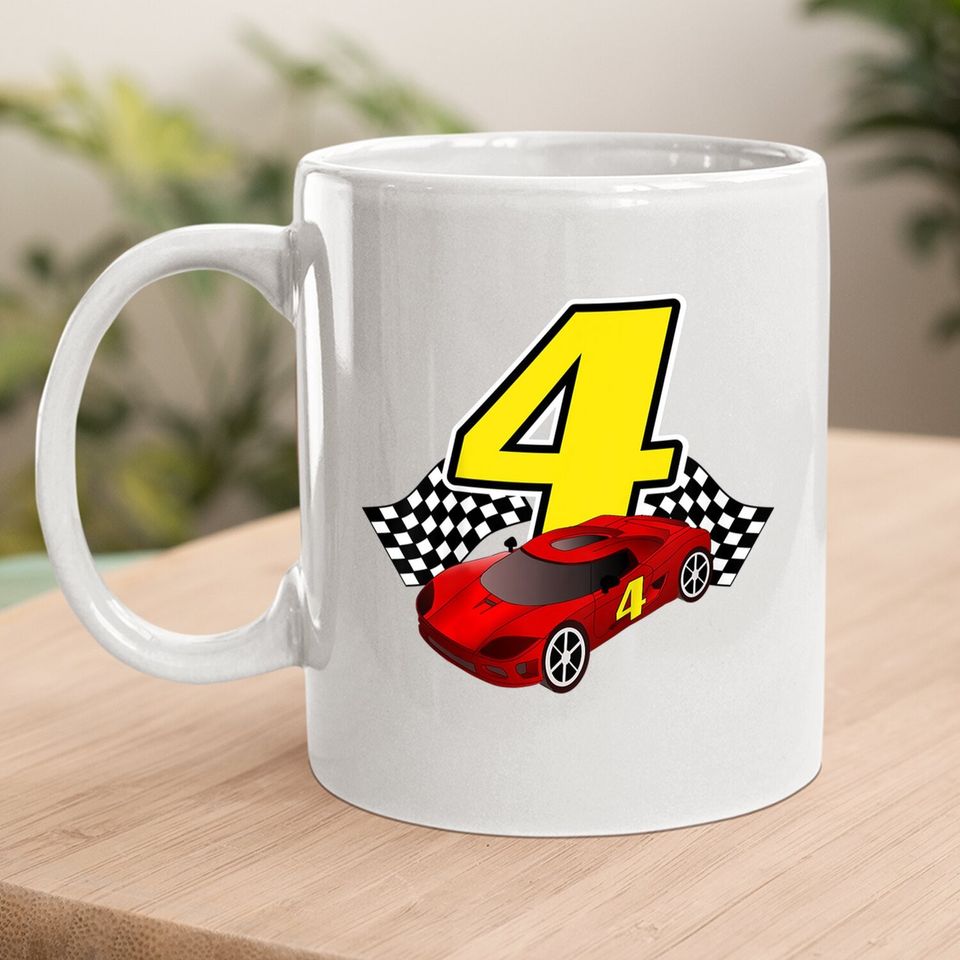 4 Year Old Racecar Sportscar Birthday Boys Coffee Mug