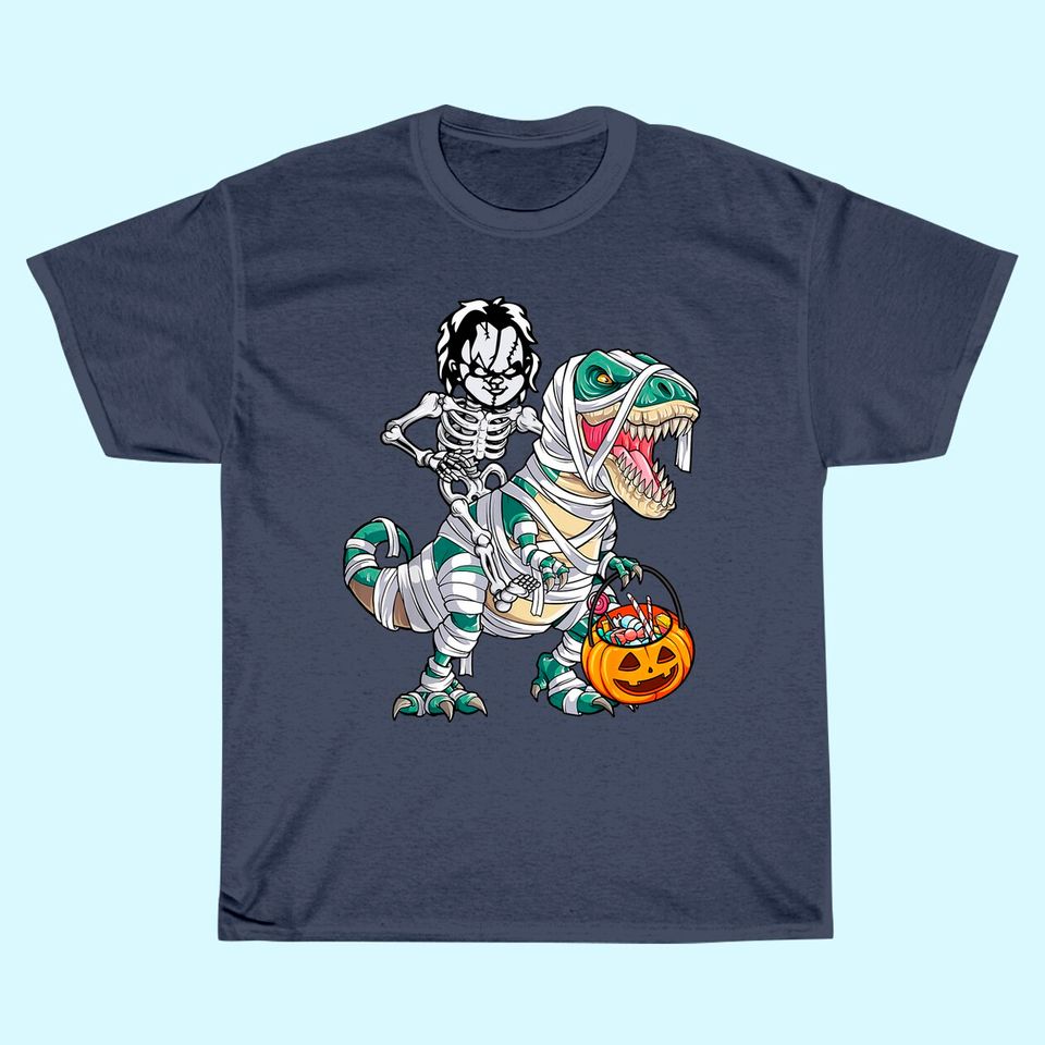Chucky Riding Mummy Dinosaur T-rex Halloween T-Shirt