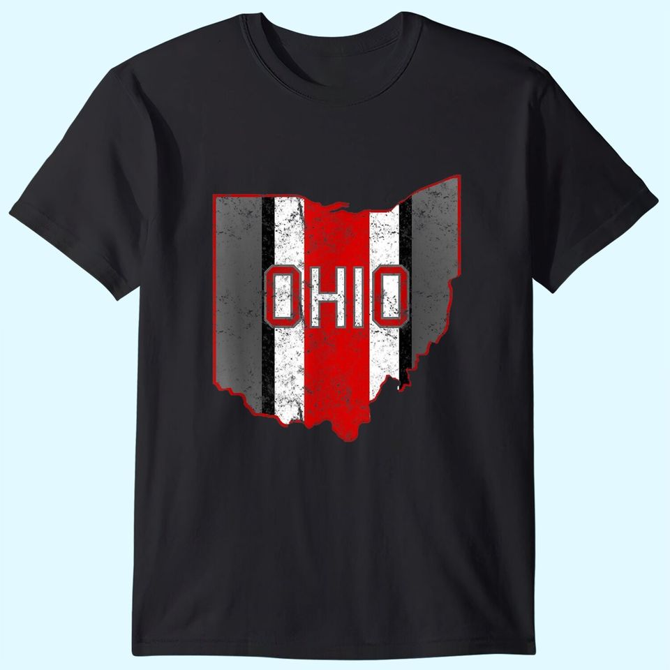 State of Ohio Pride Striped Red White Distressed Graphic T Shirt