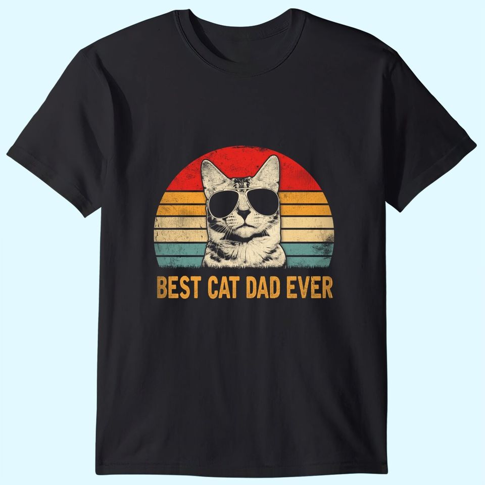 Mens Retro Best Cat Dad Ever Funny Cat Lover Dad Fathers Day T-Shirt