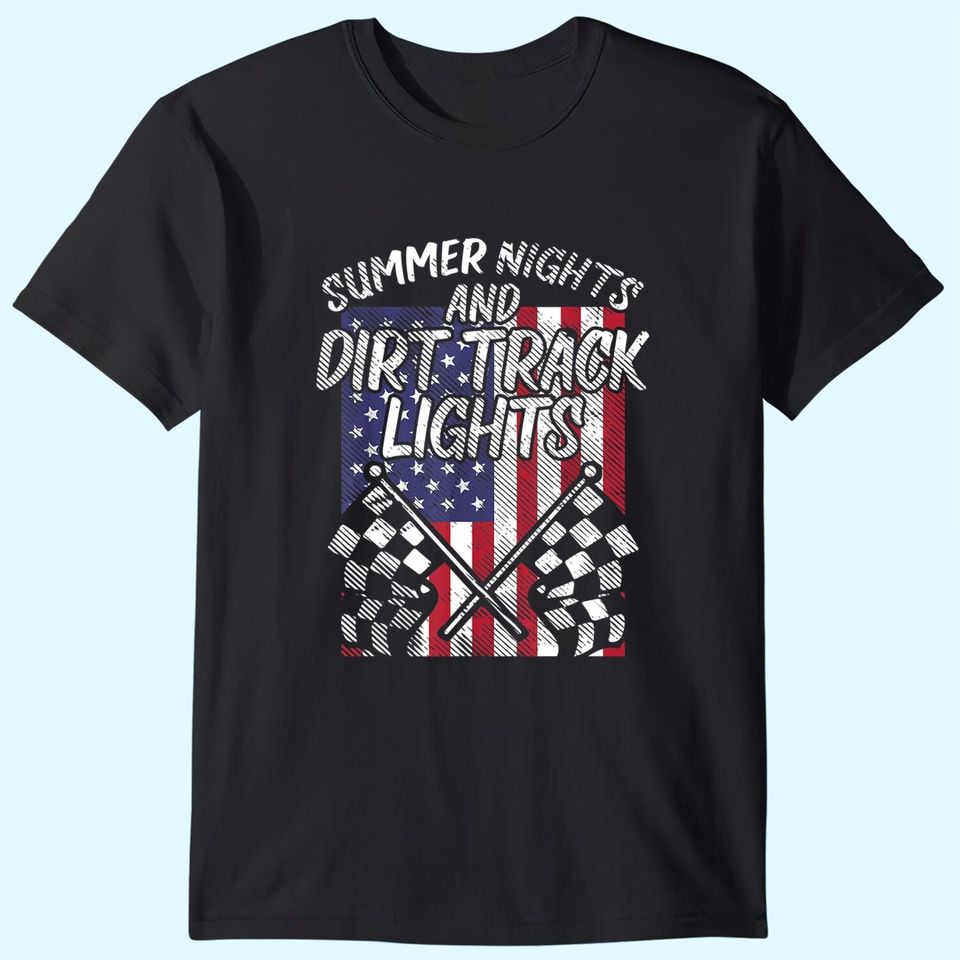 Summer Nights Dirt Track Lights Flag Motocross Racing T Shirt