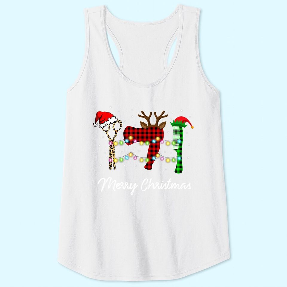 Merry Christmas Hairstylist Red Plaid Tank Tops
