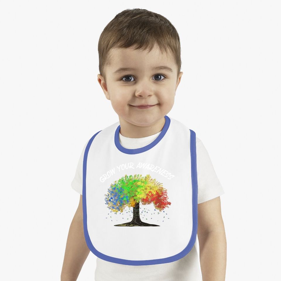 Autism Awareness Rainbow Tree Grow Your Awareness Hand Drawn Baby Bib