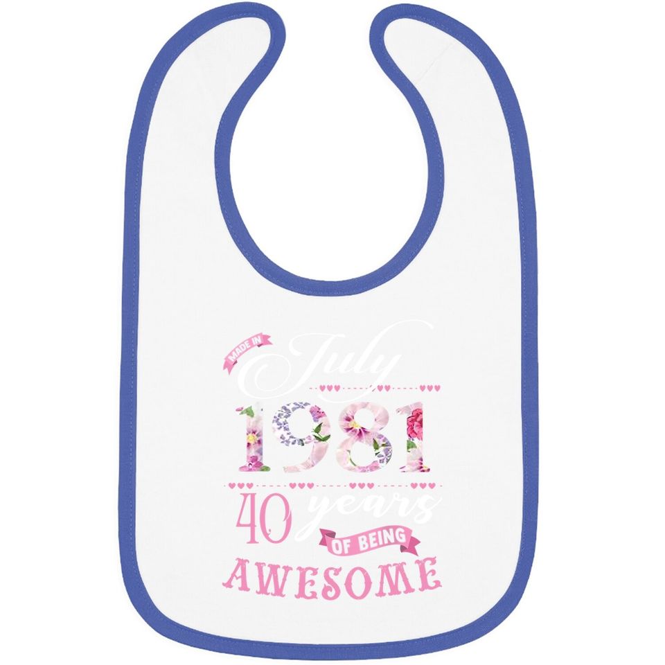 40th Birthday Floral Gift For Born In July 1981 Baby Bib