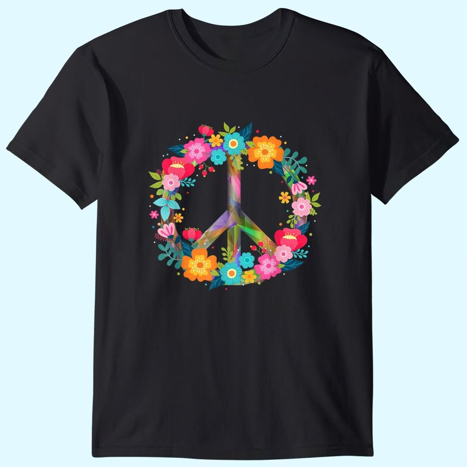 Womens Peace Love T-Shirt Hippie Costume Tie Die 60s 70s