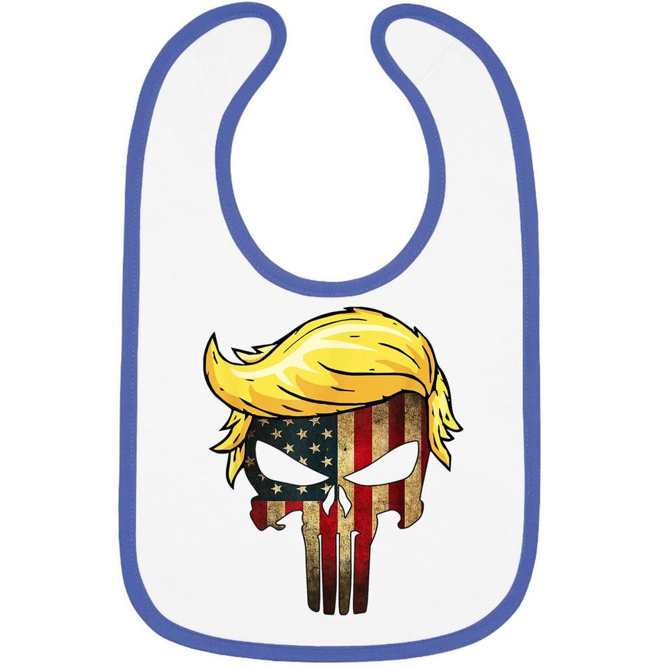 Trump Hair Skull Baby Bib - 4th Of July Us Flag Trump Gift Baby Bib