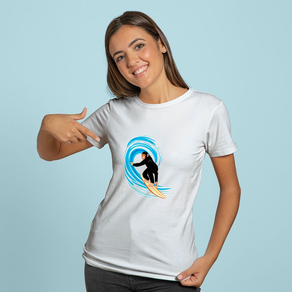 Surfing Monkey. Ape riding the tube wave on surfboard Hoodie