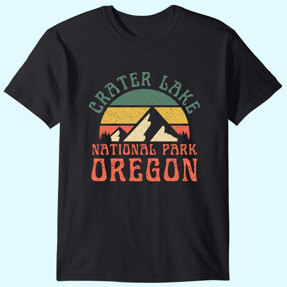 Crater Lake National Park Oregon Mountains Retro Sunset T-Shirt