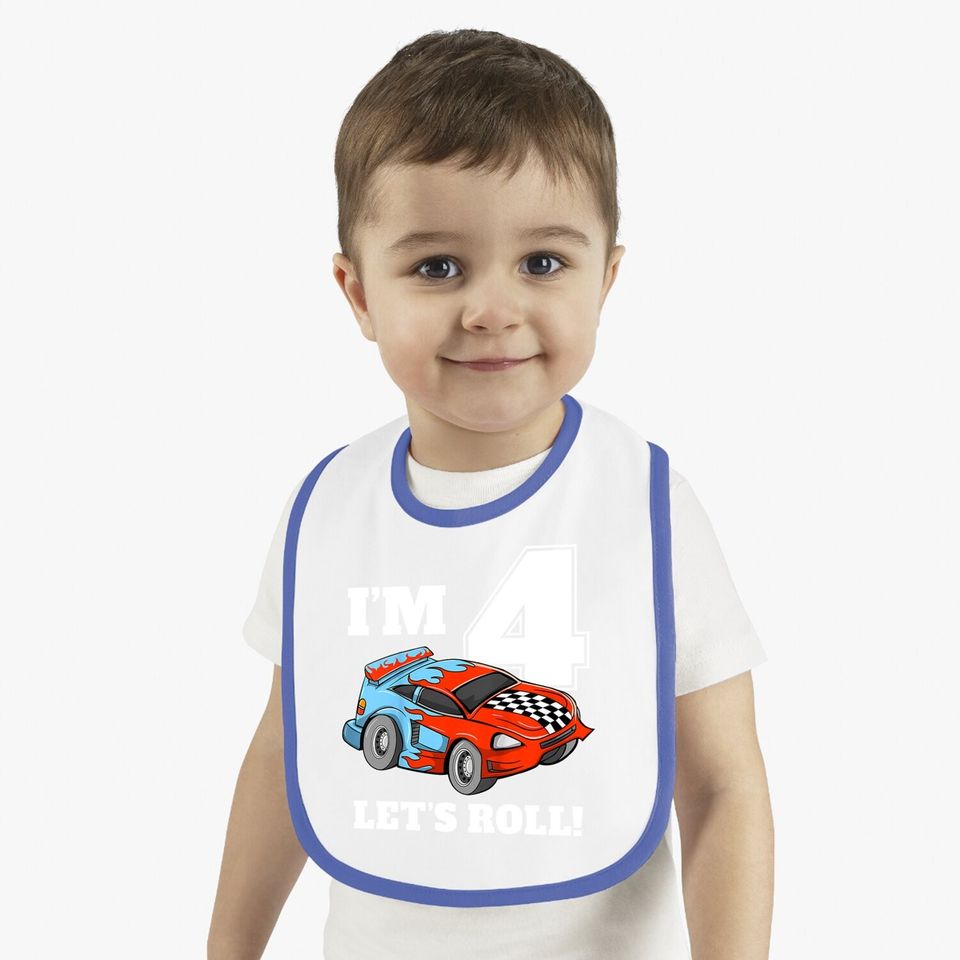 Race Car 4th Birthday Boy 4 Four Year Old Racing Car Baby Bib