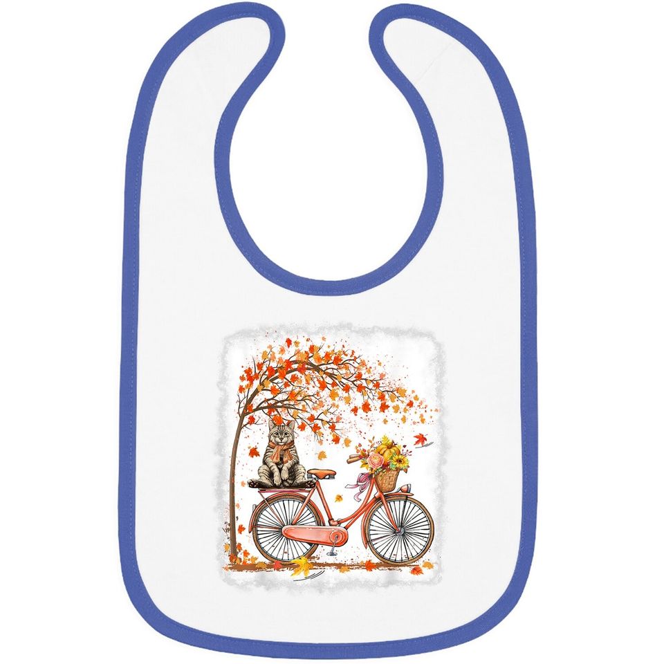 Retro Bicycle Cat Autumn Leaves Fall Thanksgiving Baby Bib