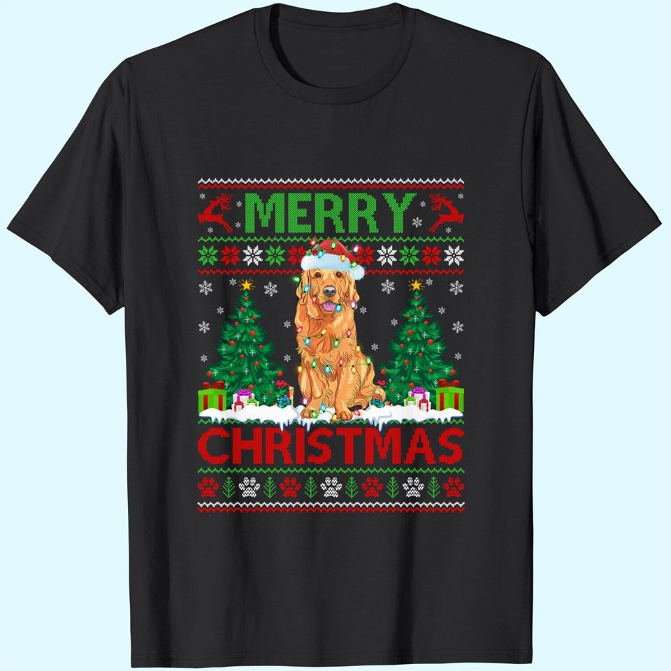 Lighting Ugly Golden Retriever Christmas T-Shirt