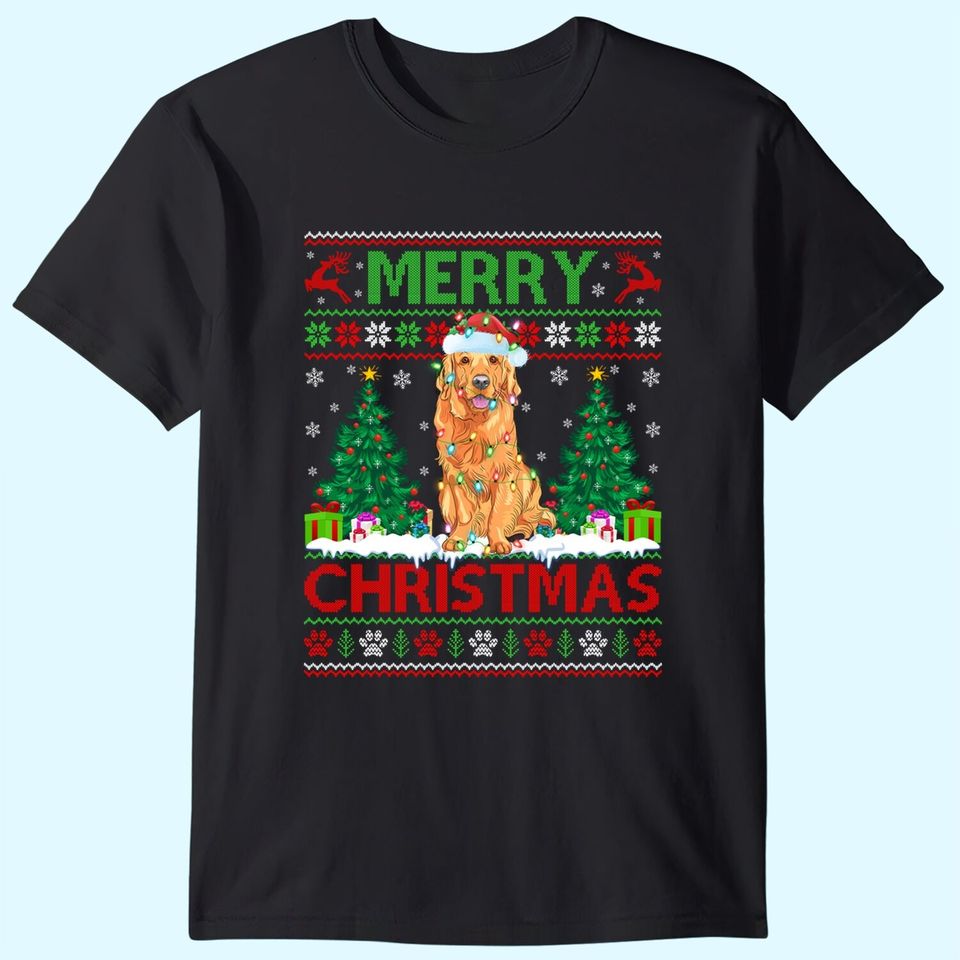 Lighting Ugly Golden Retriever Christmas T-Shirt