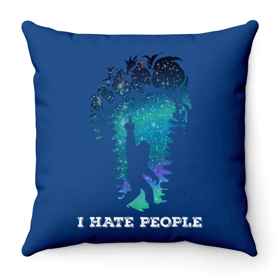 Bigfoot Middle Finger I Hate People Sasquatch Funny Throw Pillow Throw Pillow